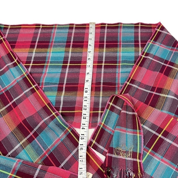 O’Neill Unisex Aqua Plum Tartan Plaid Lightweight Rectangular Scarf with Fringe - Picture 5 of 7